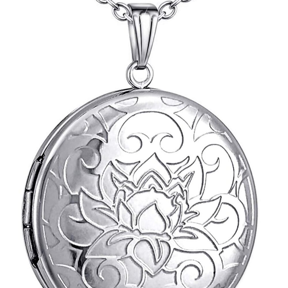 Locket Necklace that Holds Pictures Flower Lockets Pendant Necklaces 18K Gold Pl